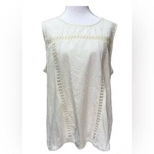 DEMOCRACY WOMEN’S WHITE SLEEVELESS  EMBROIDERED TOP